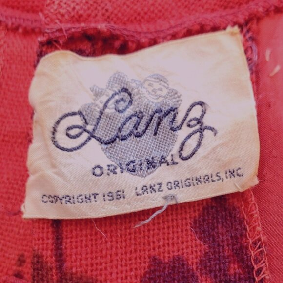 Vintage Lanz Dress 60s Fit and Flare XS Red Floral Wool Linen With Pockets - Picture 2 of 14
